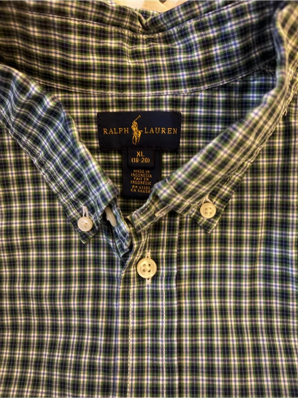 Ralph Lauren Green and Blue Plaid Button-Down Shirt, Boys 18/20
